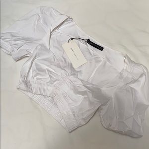 Zara white puff sleeve crop top